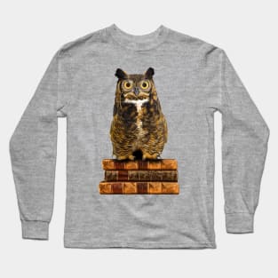 Great Horned Owl on Old Books Long Sleeve T-Shirt